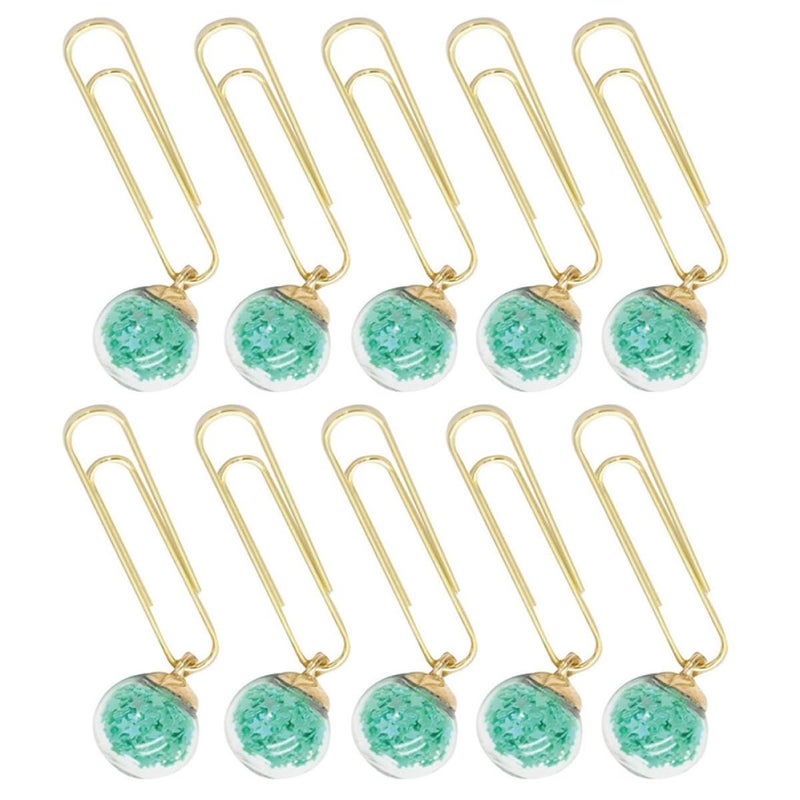 Mint Green Crystal Ball Paper Clips 10PCS Smooth Non Scratch Surface for School Office Document Organization - Image 2