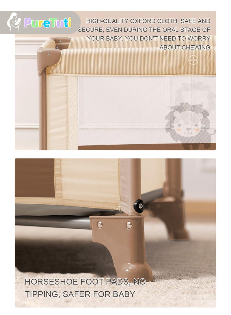 PureTuti Multifunctional Baby Bed, Foldable And Portable Infant Toddlers Bassinet Cot, Movable Baby Crib With Mattress And Mosquito Net (Khaki)Newborn must haves,Nursery - Image 5