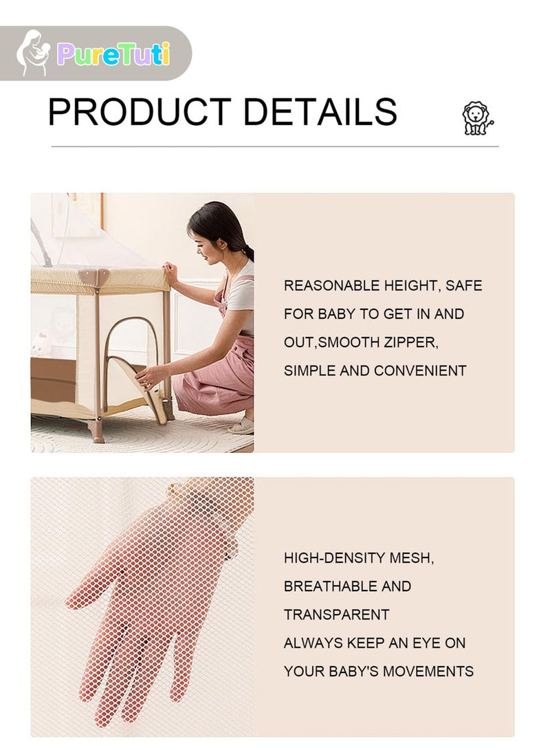 PureTuti Multifunctional Baby Bed, Foldable And Portable Infant Toddlers Bassinet Cot, Movable Baby Crib With Mattress And Mosquito Net (Khaki)Newborn must haves,Nursery - Image 3