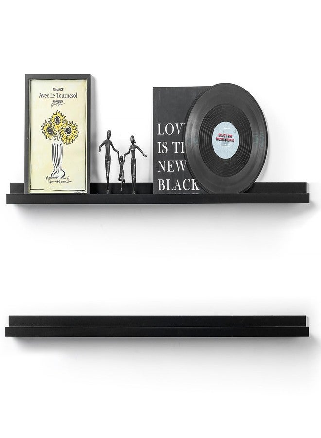 Walasis Long Floating Shelves for Wall 35.4inch: Picture Shelf for Wall with Ledge - Narrow Photo Black Shelves for Bedroom - Image 1