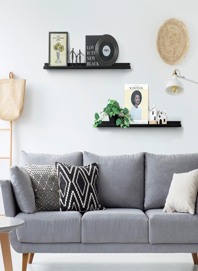 Walasis Long Floating Shelves for Wall 35.4inch: Picture Shelf for Wall with Ledge - Narrow Photo Black Shelves for Bedroom - Image 2