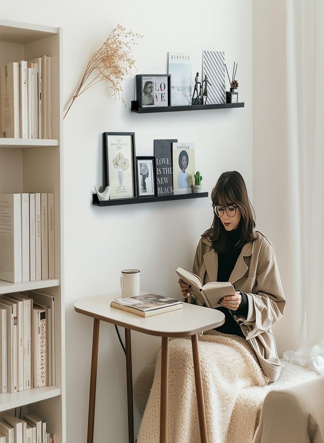 Walasis Long Floating Shelves for Wall 35.4inch: Picture Shelf for Wall with Ledge - Narrow Photo Black Shelves for Bedroom - Image 5