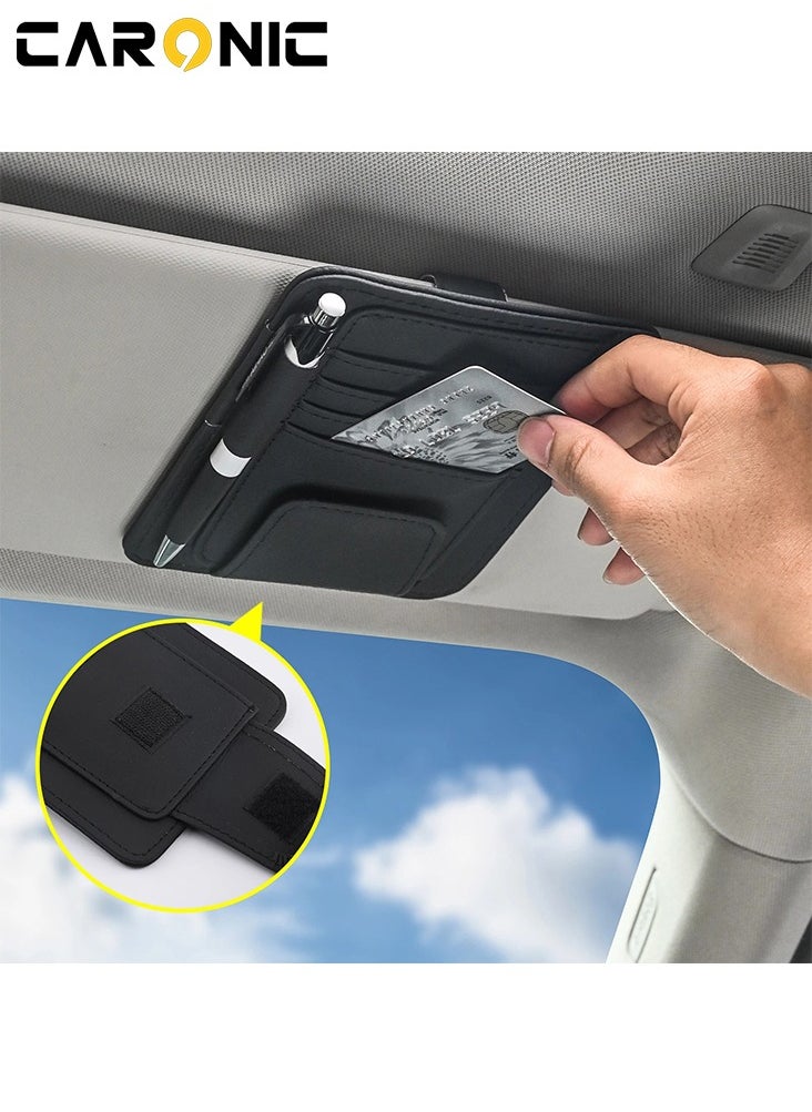 CARONIC Car Sun Visor Tissue Box PU Leather Napkin Paper Cover Case With Car sun visor Sunglasses and card holder Black  - Image 5