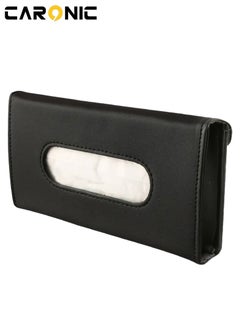 CARONIC Car Sun Visor Tissue Box PU Leather Napkin Paper Cover Case With Car sun visor Sunglasses and card holder Black  - Image 2