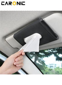 CARONIC Car Sun Visor Tissue Box PU Leather Napkin Paper Cover Case With Car sun visor Sunglasses and card holder Black  - Image 4