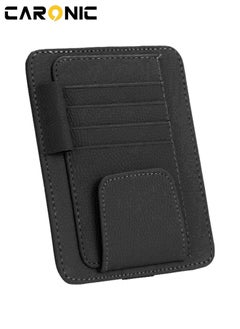 CARONIC Car Sun Visor Tissue Box PU Leather Napkin Paper Cover Case With Car sun visor Sunglasses and card holder Black  - Image 3