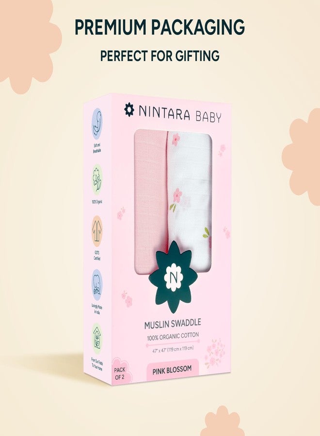 NINTARABABY Extra-Large Swaddles - 100% Organic Premium Muslin Cotton, 47"x 47"(119 cm x 119 cm), Ultra-Soft, Breathable, Lightweight, Multipurpose, Hypoallergenic, Gifts for Newborn Girls, Pack of 2 - Image 5