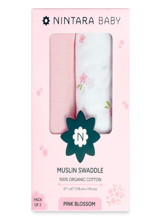 NINTARABABY Extra-Large Swaddles - 100% Organic Premium Muslin Cotton, 47"x 47"(119 cm x 119 cm), Ultra-Soft, Breathable, Lightweight, Multipurpose, Hypoallergenic, Gifts for Newborn Girls, Pack of 2 - Image 1