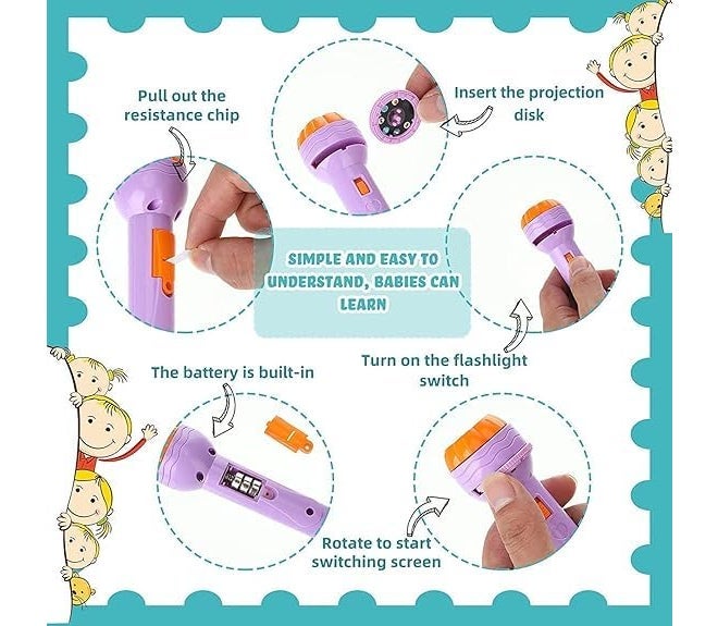 DIHAWK 3 Slides 24 Pictures Clear Projection Slide Flashlight Projector Torch for Kids - Mini Flashlight Projector Toy Multicolor Lights for 1-3 Years Olds Kids (Kids-Torch-Multicolor, 2, Count) - Image 5
