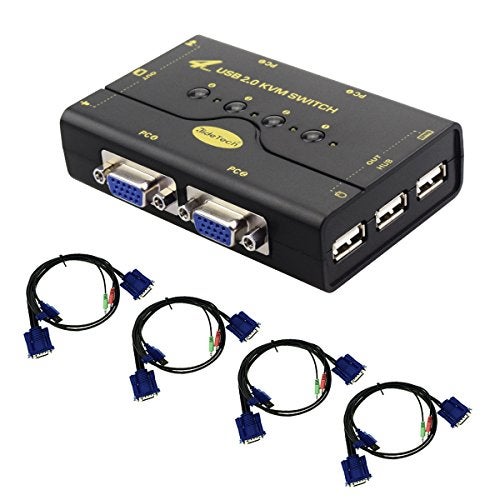 JideTech 4 Port VGA KVM Switch with USB Hub and Audio Support Wireless Keyboard Mouse Connection and Push Button Switching Function - Image 1
