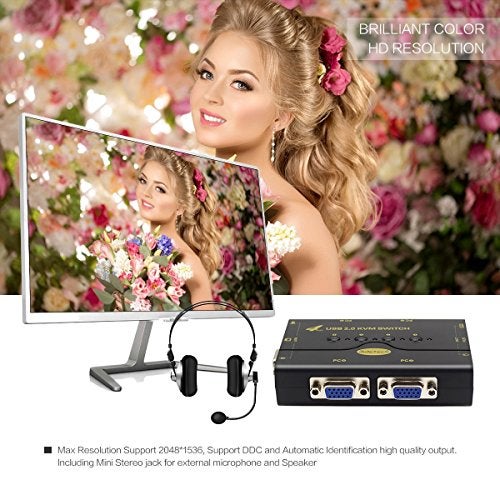 JideTech 4 Port VGA KVM Switch with USB Hub and Audio Support Wireless Keyboard Mouse Connection and Push Button Switching Function - Image 3