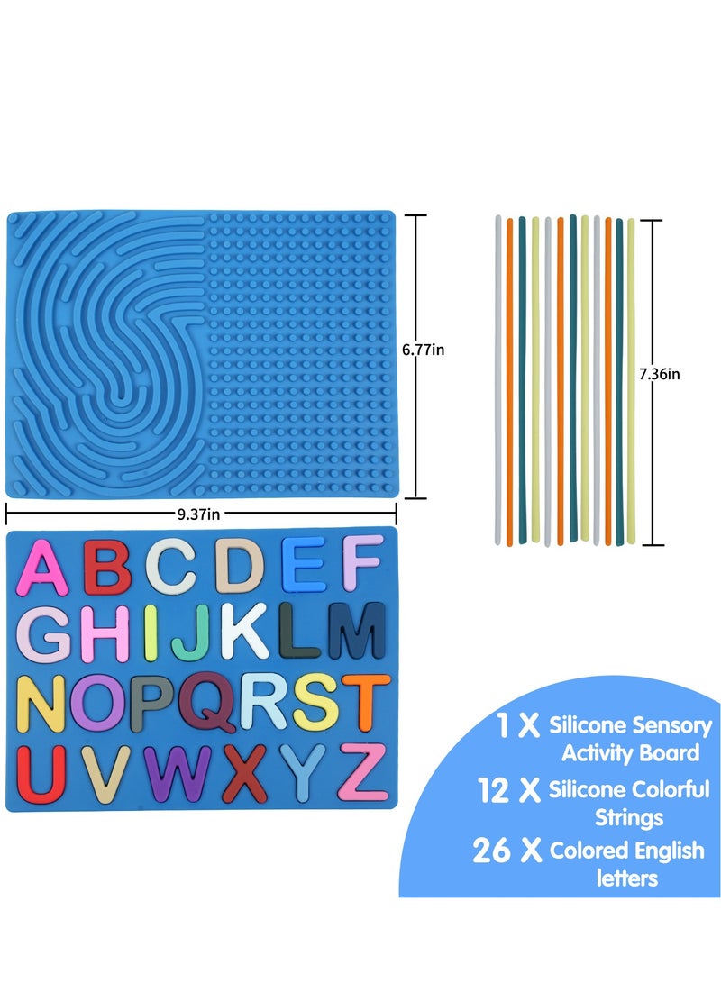 Children's Educational Silicone Sensory Activity Board, Letter Puzzle Toy, Blue