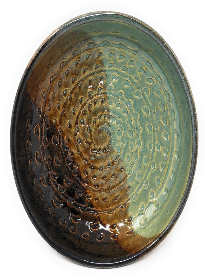 Holman Pottery Garlic Grater Dipping Bowl Combo, Green Earth - Image 1