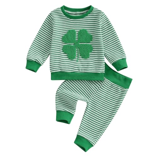 DNOMAID YZARC Toddler Baby Boy St Patricks Day Outfit Clover Embroidery Stripe Sweatshirt Top Long Pants Set 2 Piece Clothes Green 1824 Months - Image 1