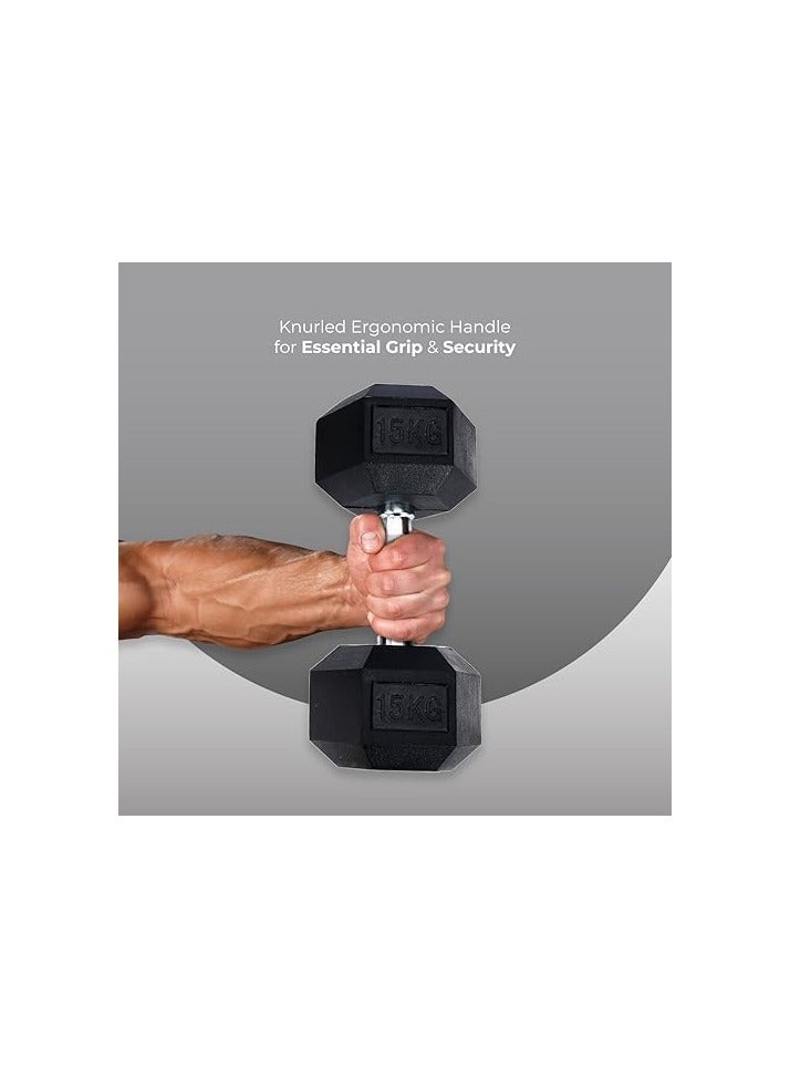 ENDLESS  Pair of 5 kg (2 x 11 lbs) Hexagon Rubber Coated Dumbbell | Black | Material: Iron and Rubber | Perfect for Bodybuilding, Fitness, Weight Lifting and Training at Home or Gym - Image 4