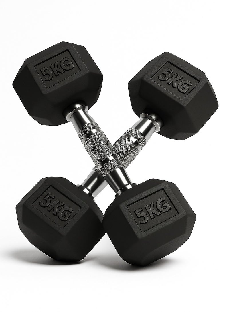 ENDLESS  Pair of 5 kg (2 x 11 lbs) Hexagon Rubber Coated Dumbbell | Black | Material: Iron and Rubber | Perfect for Bodybuilding, Fitness, Weight Lifting and Training at Home or Gym - Image 1