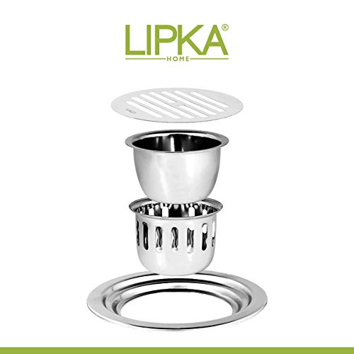LIPKA Golden Classic Jali Round Flat Cut Floor Drain |304-Grade Stainless Steel |5.5 Inches| with Cockroach Trap| - Image 4