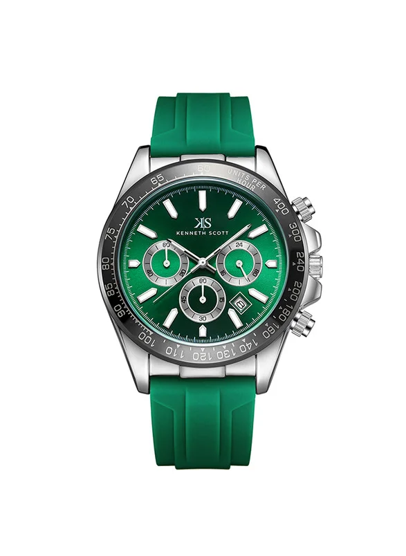 KENNETH SCOTT Kenneth Scott K23149-SSHH Men Chrono & Multi Function Display Watch & Silicone Strap Dark Green