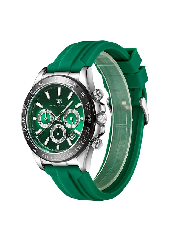 KENNETH SCOTT Kenneth Scott K23149-SSHH Men Chrono & Multi Function Display Watch & Silicone Strap Dark Green