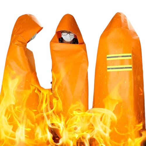 DIBBATU Fireproof Cloak Fire Escape Cloak Extra Big Fireproof Fiber Cape Emergency Used as A Fire Blanket Head Protection Fire Escape Suit for Household Office Home Orange 63 56in - Image 1