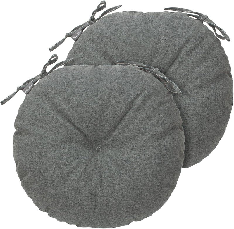 FUNHOME Bistro Chair Cushions 15 inch,Set of 2,Tufted Round Chair Cushions with Ties,15"x15"x4",Water Resistant Round Seat Cushion for Barstool Chairs,Patio Garden Kitchen Outdoor Furniture(Dark gray) - Image 2