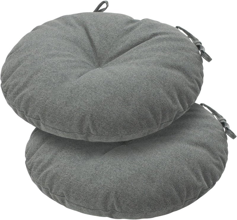 FUNHOME Bistro Chair Cushions 15 inch,Set of 2,Tufted Round Chair Cushions with Ties,15"x15"x4",Water Resistant Round Seat Cushion for Barstool Chairs,Patio Garden Kitchen Outdoor Furniture(Dark gray) - Image 1