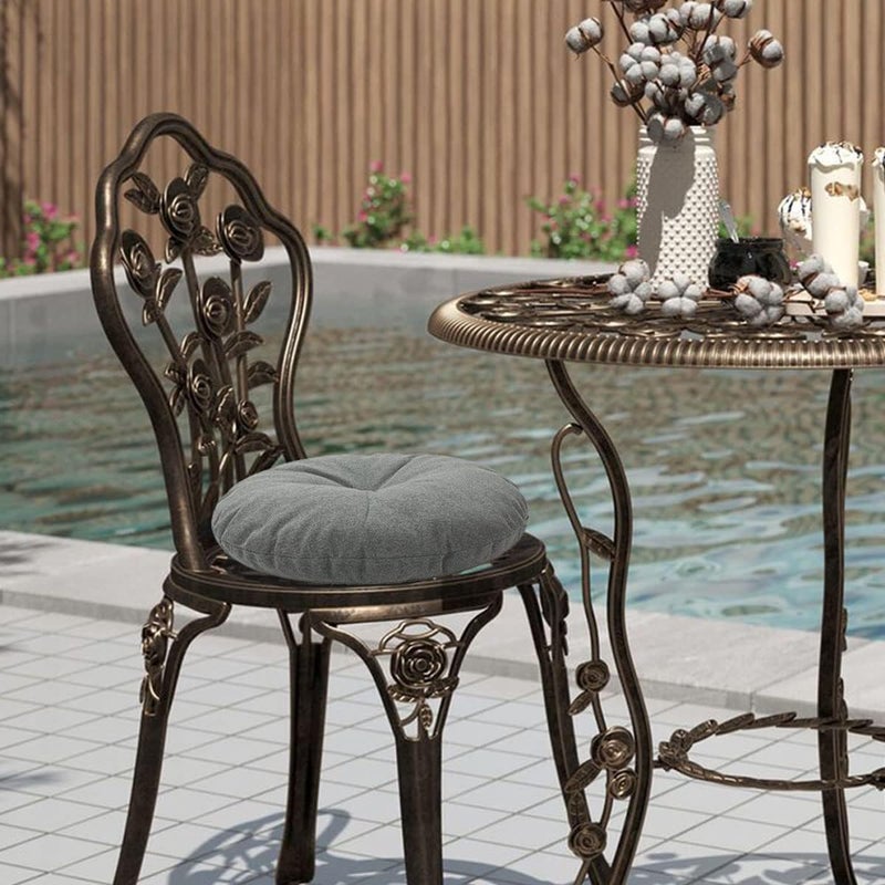 FUNHOME Bistro Chair Cushions 15 inch,Set of 2,Tufted Round Chair Cushions with Ties,15"x15"x4",Water Resistant Round Seat Cushion for Barstool Chairs,Patio Garden Kitchen Outdoor Furniture(Dark gray) - Image 5