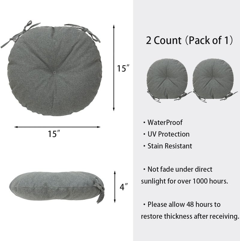 FUNHOME Bistro Chair Cushions 15 inch,Set of 2,Tufted Round Chair Cushions with Ties,15"x15"x4",Water Resistant Round Seat Cushion for Barstool Chairs,Patio Garden Kitchen Outdoor Furniture(Dark gray) - Image 3