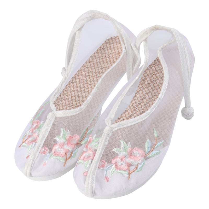2 Pairs Women Fabric Shoes Mesh Shoes Asakuchi Nationality Style Vintage Embroidery Shoes for Ladies (White Size 39) - Image 2