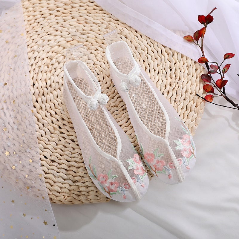 2 Pairs Women Fabric Shoes Mesh Shoes Asakuchi Nationality Style Vintage Embroidery Shoes for Ladies (White Size 39) - Image 4