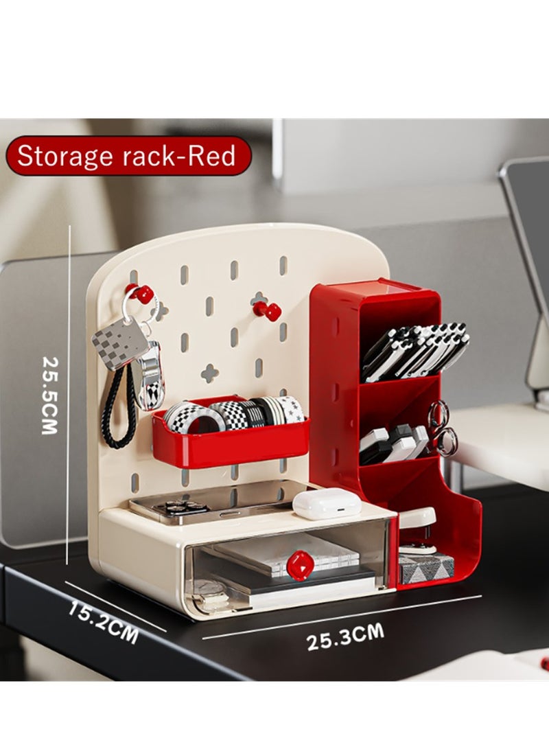 Generic Desk Organizer, Multifunctional Desktop Office Supplies Holder Desk Drawer Box, Plastic Mini Storage Rack Pen Holder Office Decor with 3 Compartments for Home Office Table Class Desk, Red  - Image 5