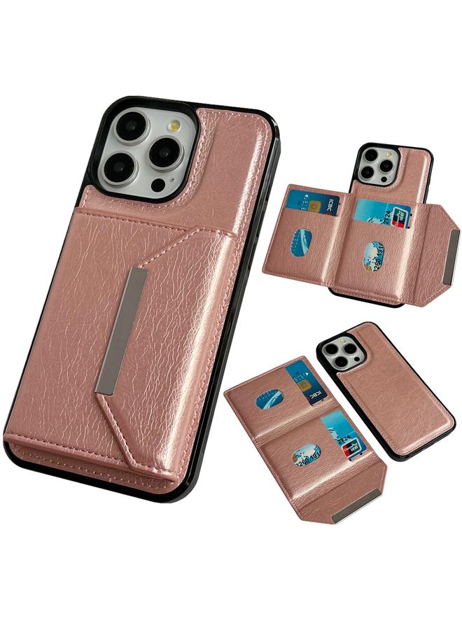 زبون جراب لهاتف iPhone 13 Pro بلون سادة مع مشبك معدني وفتحات للبطاقات وحقيبة هاتف - Image 1