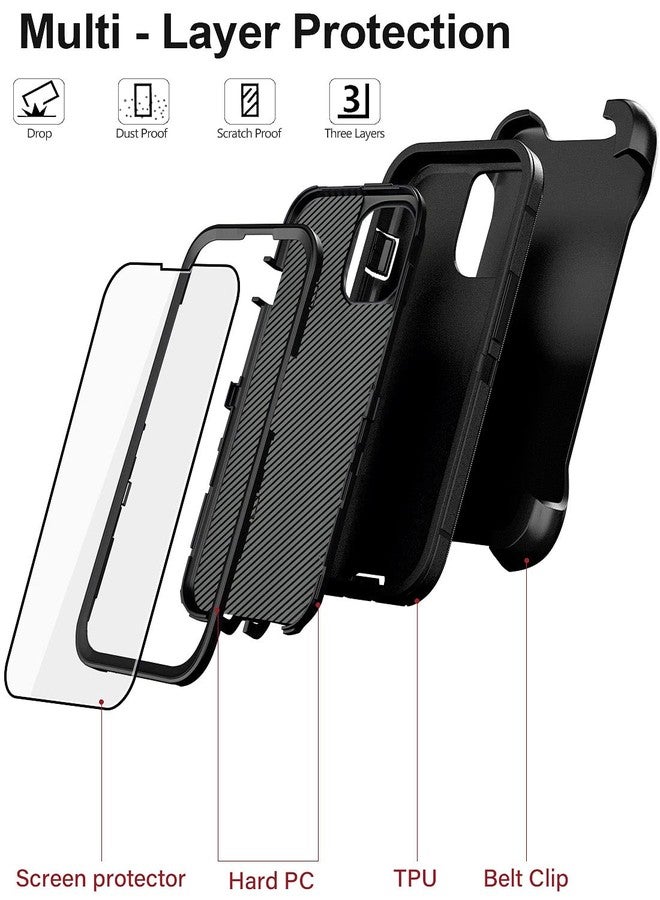 JGS for iPhone 13 Pro Max Case 6.7", Military Grade 3 in 1 Heavy Duty Shockproof/Drop Proof Case with 2 PCS Tempered Glass Screen Protector, Includes Holster Clip Kickstand (Black) - Image 2