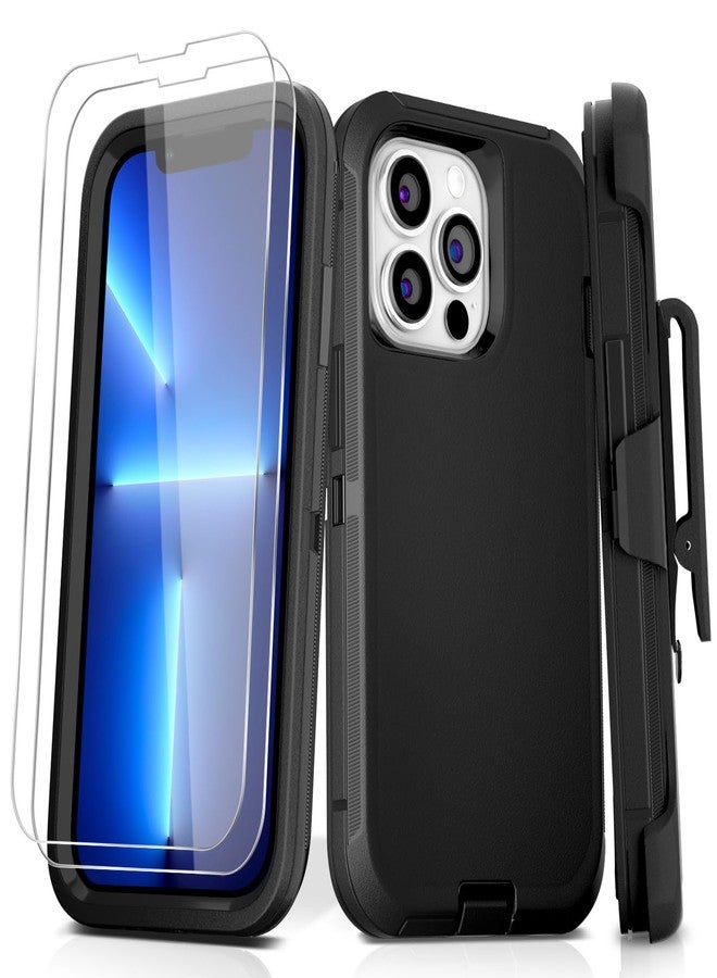JGS for iPhone 13 Pro Max Case 6.7", Military Grade 3 in 1 Heavy Duty Shockproof/Drop Proof Case with 2 PCS Tempered Glass Screen Protector, Includes Holster Clip Kickstand (Black) - Image 1