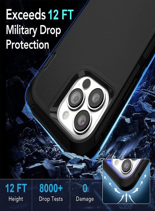 JGS for iPhone 13 Pro Max Case 6.7", Military Grade 3 in 1 Heavy Duty Shockproof/Drop Proof Case with 2 PCS Tempered Glass Screen Protector, Includes Holster Clip Kickstand (Black) - Image 5