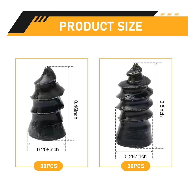 Qurbuns 60 PCS Tire Repair Rubber Nails, Rubber Vacuum Tire Repair Kits, Spiral Tire Screw Plugs, Universal Self-Service Tool for Car Motorcycle Truck Tire Puncture Repair (Black) - Image 2