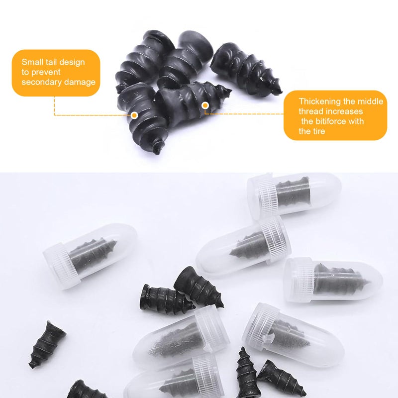 Qurbuns 60 PCS Tire Repair Rubber Nails, Rubber Vacuum Tire Repair Kits, Spiral Tire Screw Plugs, Universal Self-Service Tool for Car Motorcycle Truck Tire Puncture Repair (Black) - Image 5