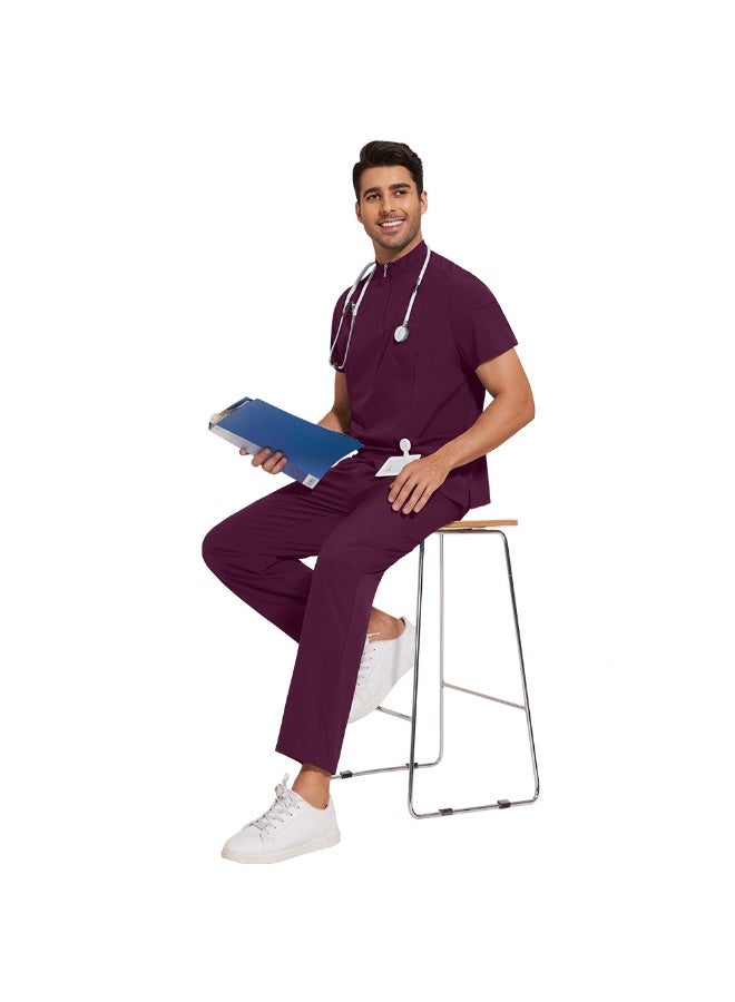 NIBEMINENT Scrubs Medical Uniform Solid Color Workwear Unisex Elastic Breathable Nurse Uniform Doctor Clinic Hospital Accessories Men Women - Image 1