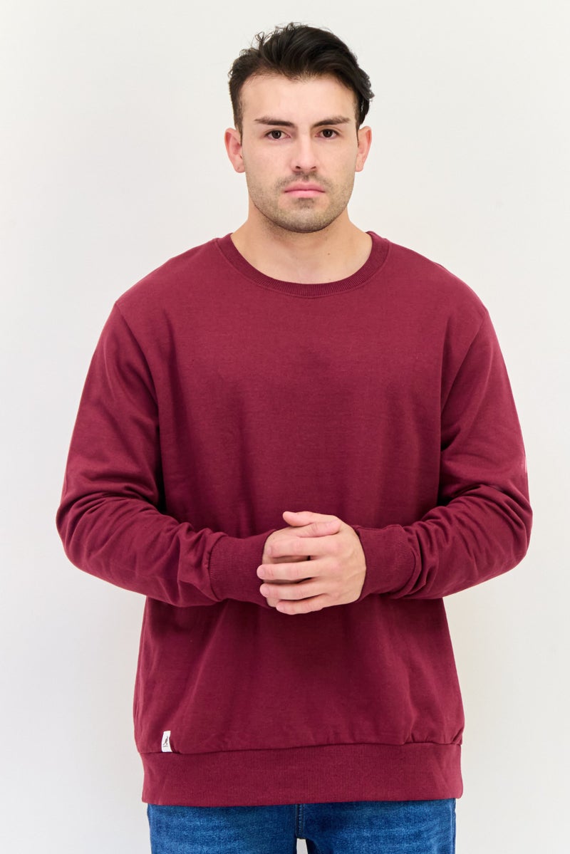 KANGOL Men Ribbed Neck Embroidered Logo Long Sleeves Sweatshirt, Maroon  - Image 1