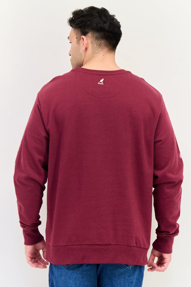 KANGOL Men Ribbed Neck Embroidered Logo Long Sleeves Sweatshirt, Maroon  - Image 3