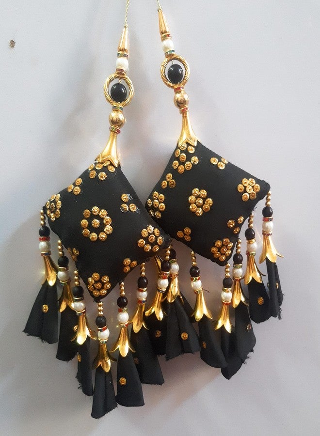 لباس ليباس فاشن لاتكان، شرابات ليهنغا نسائية مصنوعة يدوياً، شرابات زفاف ثقيلة وعرقية متدلية (أسود) - Image 4