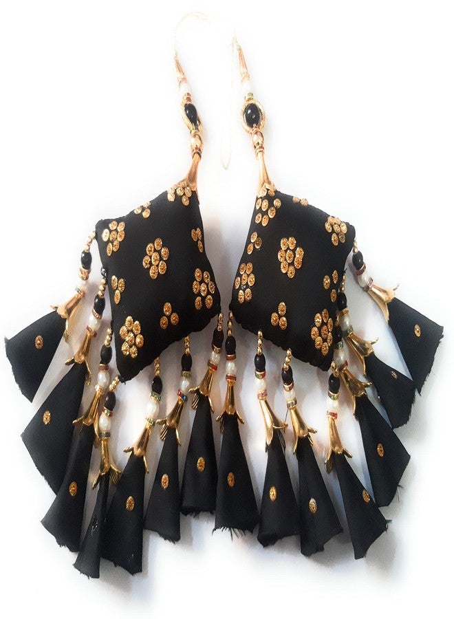لباس ليباس فاشن لاتكان، شرابات ليهنغا نسائية مصنوعة يدوياً، شرابات زفاف ثقيلة وعرقية متدلية (أسود) - Image 1