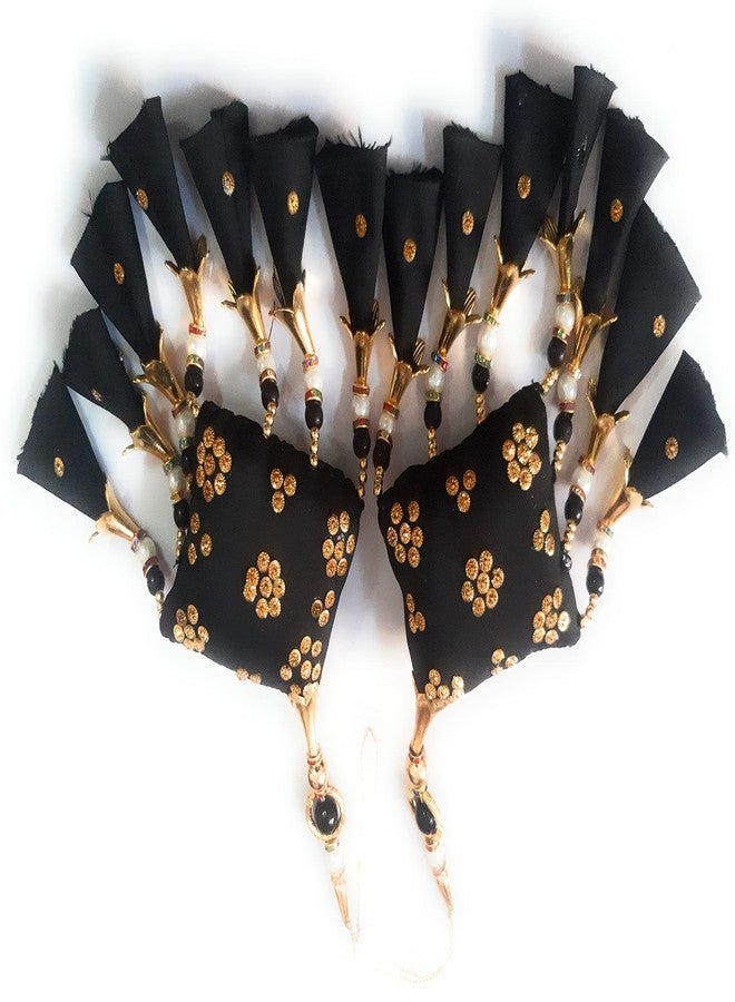 لباس ليباس فاشن لاتكان، شرابات ليهنغا نسائية مصنوعة يدوياً، شرابات زفاف ثقيلة وعرقية متدلية (أسود) - Image 3