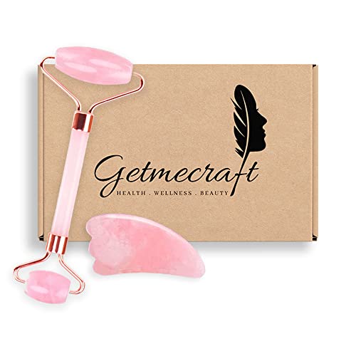 Getmecraft Face Roller and Gua Sha Tools Set- Rose Quartz Face Roller- Face Massager For Anti Wrinkles, Anti Aging,Rejuvenate Skin - Image 1