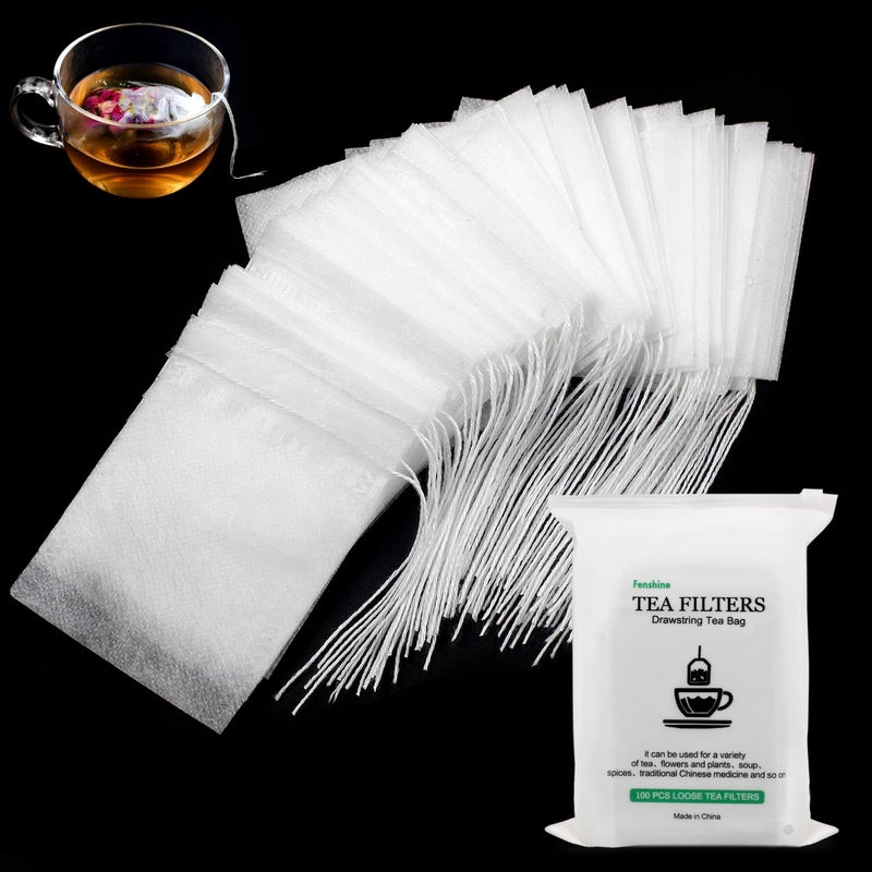 100 Pcs Disposable Tea Bags for Loose Leaf Tea Biodegradable Tea Filter Bags with Drawstring Corn Fiber Empty Tea Bags for Loose Leaf Tea 354 x 275 inch