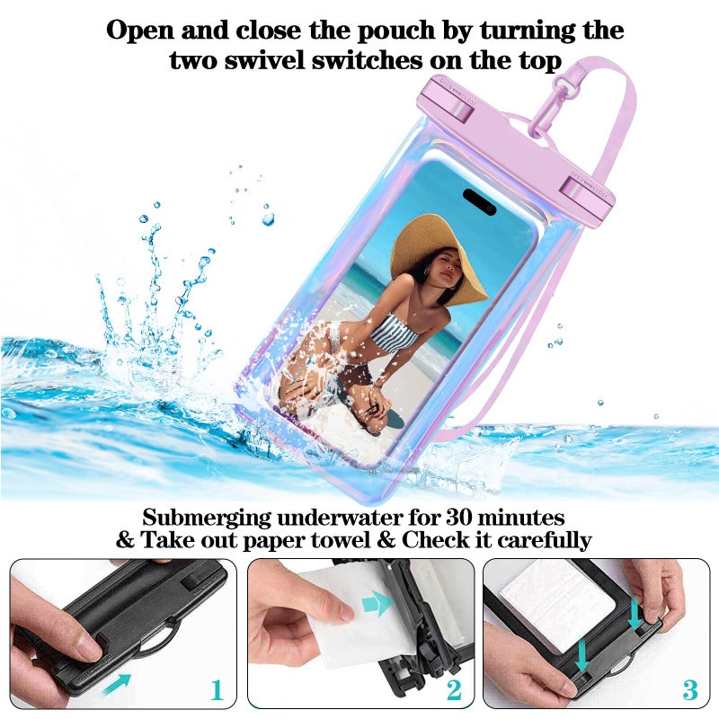 Famoby Up to 8.3" 2 Pack Iridescence Universal Waterproof Phone Pouch, Large Phone Waterproof Case Dry Bag, Protection Level: IP68, Outdoor Sports for Apple iPhone,Samsung,and More, Iridescence 2 Pack - Image 3