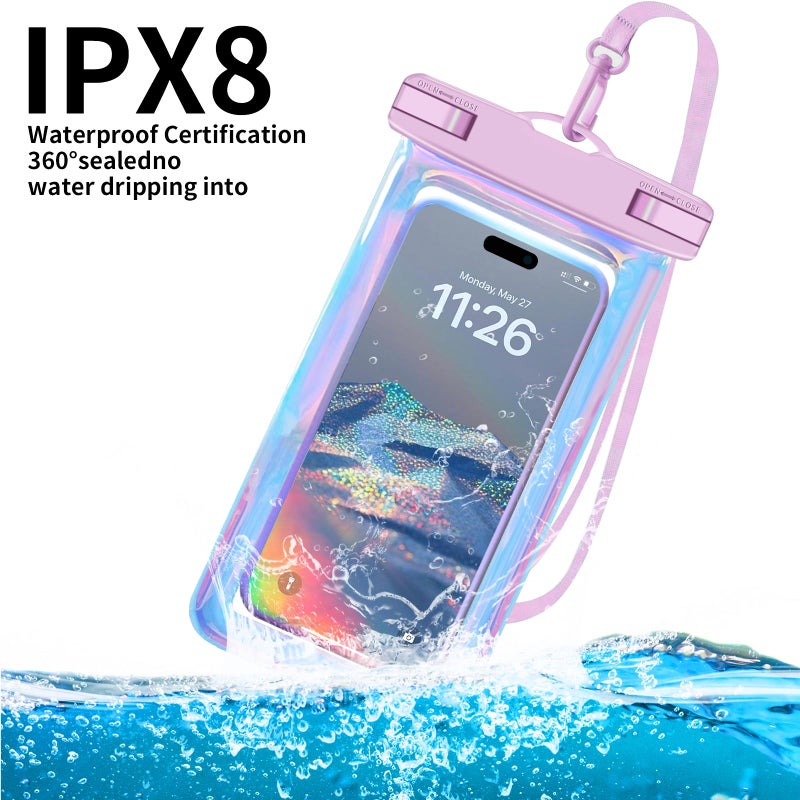 Famoby Up to 8.3" 2 Pack Iridescence Universal Waterproof Phone Pouch, Large Phone Waterproof Case Dry Bag, Protection Level: IP68, Outdoor Sports for Apple iPhone,Samsung,and More, Iridescence 2 Pack - Image 4