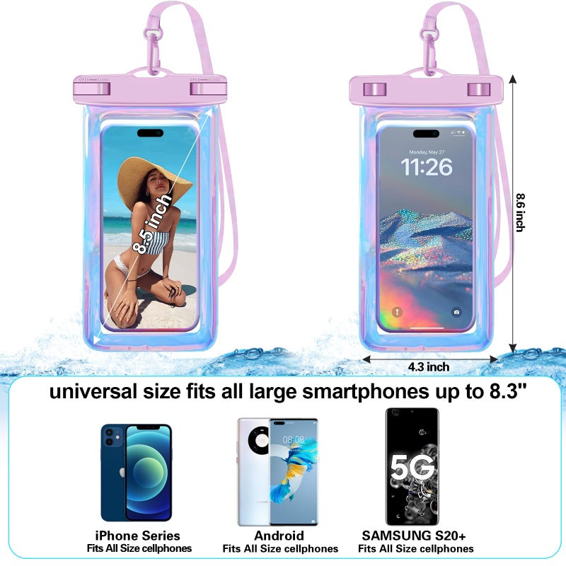 Famoby Up to 8.3" 2 Pack Iridescence Universal Waterproof Phone Pouch, Large Phone Waterproof Case Dry Bag, Protection Level: IP68, Outdoor Sports for Apple iPhone,Samsung,and More, Iridescence 2 Pack - Image 2