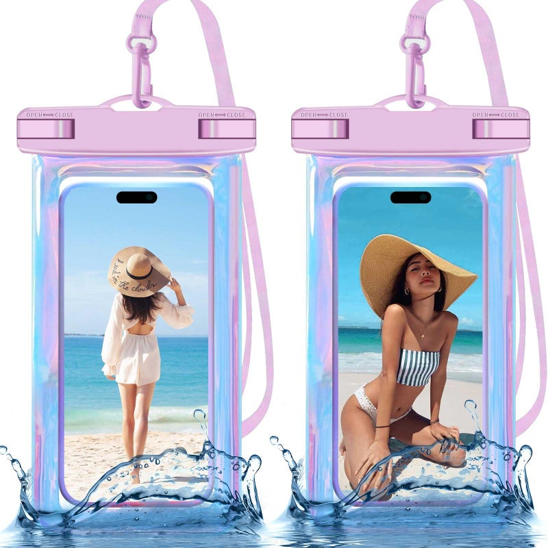Famoby Up to 8.3" 2 Pack Iridescence Universal Waterproof Phone Pouch, Large Phone Waterproof Case Dry Bag, Protection Level: IP68, Outdoor Sports for Apple iPhone,Samsung,and More, Iridescence 2 Pack - Image 1