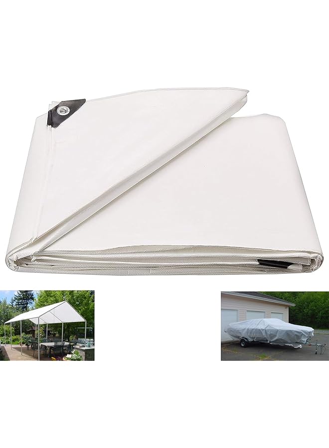 The Bros Waterproof Tarpaulin, 3x4m Heavy Duty Tarp, Large Waterproof Tarp, White Tarps Heavy Duty Waterproof, Canvas Tarp With Strong Eyelets, Camping Cover for Caravan Boat Car Outdoor  - Image 1